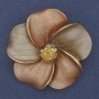 Beige matte enamel flower brooch-pendant with yellow rhinestones, gold-tone metal, 49x49 mm+