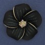 Brooch pendant Flower black matte enamel iridescent crystals gold-tone metal 49x49mm+