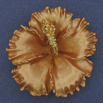 Brooch pendant Petunia Flower, matte enamel, yellow crystals, golden metal, 51x51mm+