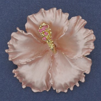 Brooch-Pendant 'Petunia Flower' Pink Matte Enamel with Pink Crystals Gold-Tone Metal 51x51mm+