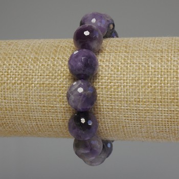 Amethyst Bracelet with Faceted Bead, 13mm Diameter, 18cm Stretch