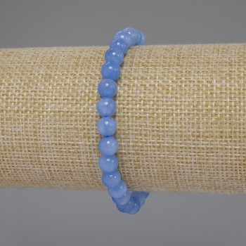 Aquamarine Bracelet with Smooth Beads, 6 mm Diameter, 18 cm Length, Elastic