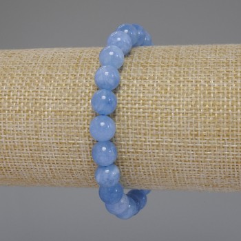 Aquamarine Bracelet with Smooth Beads, 8.5 mm Diameter, 18 cm Length (Stretch)