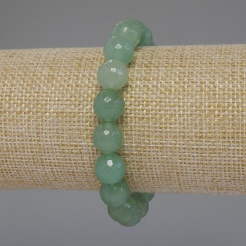 Nephrite bracelet with faceted beads, 10 mm diameter, 18 cm stretch