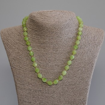 Necklace with Chrysolite Olivine - Faceted Beads, diameter about 9.5×8 mm, seed beads about 3 mm, length about 50 mm, with clasp