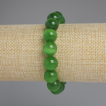 Cat's Eye Stone Bracelet with Smooth Beads, 12 mm Diameter, 18 cm Length, Elastic