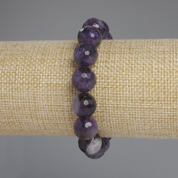 Faceted Amethyst Bead Bracelet, 12mm Diameter, 18cm Length, Stretch