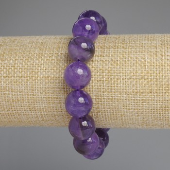 Amethyst bracelet with smooth beads, 14 mm diameter, 18 cm length, stretch