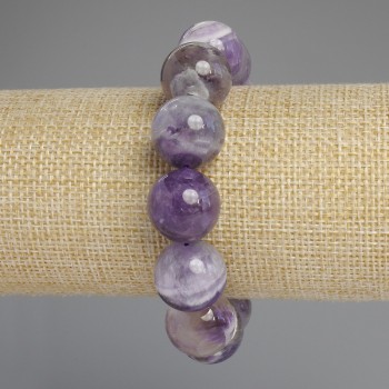 Chevron Amethyst Bracelet with Smooth Beads, 16 mm Diameter, 18 cm Length, Stretch