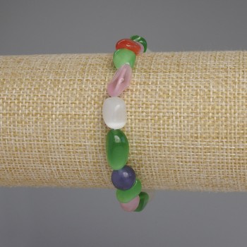 Cat's Eye, Aquamarine and Moonstone Faceted Bracelet, diameter 10-12×8-9 mm, length 18 mm +/- stretch