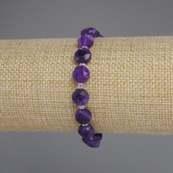 Sugilite bracelet with faceted 8mm coins and 3mm seed beads, 18 cm long, stretch
