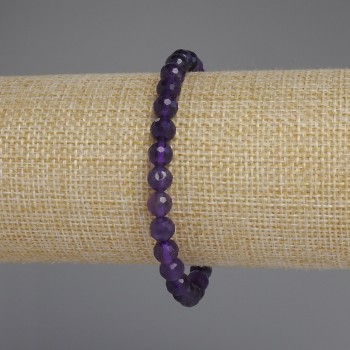Faceted Amethyst Bead Bracelet, 6 mm, 18 cm Length, Stretch