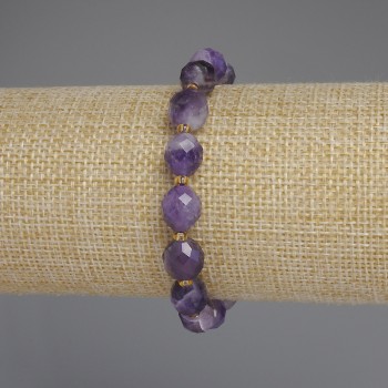 Amethyst Chevron Bracelet with Faceted Beads, 10×8 mm diameter, 5 mm +/- seed beads and 3 mm +/- seed beads, length 18 cm +/- stretch