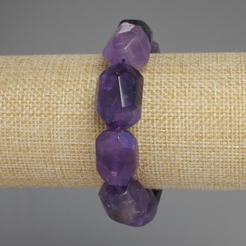 Clearance! Faceted Amethyst Bracelet on Stretch Cord, Rondelle Beads, diameter 19-22×14-17 mm, length 18 cm +/-
