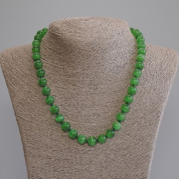 Green Cat's Eye Necklace, smooth bead, 9.5 mm diameter, 50 cm length, with clasp