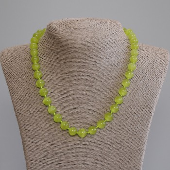 Cat's Eye Bead Necklace, smooth beads, 9.5 mm diameter, 50 cm length, with clasp