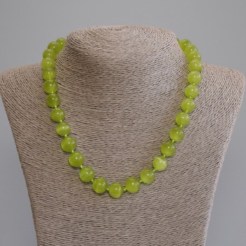 Cat's Eye Bead Necklace, Smooth Beads, 12mm Diameter, 50 cm Length, with Clasp