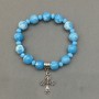 Larimar Bracelet (artificial) beads 10mm + Czech Glass Rondels 6x5mm + with metal inserts, length 18mm + stretch