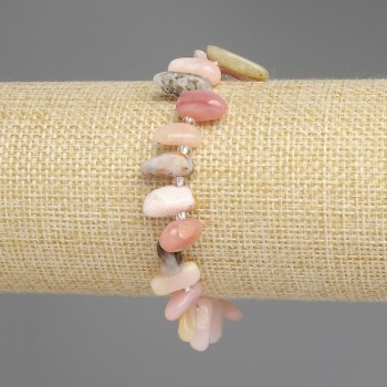 Pink Opal Faceted Butterfly Bead Bracelet, diameter 9-14×4-6 mm, 3 mm seed beads, length 18 cm +/- stretch