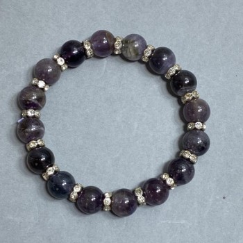 Amethyst bead bracelet, 10.5 mm diameter, 18 cm length, stretch