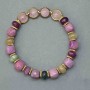 Bracelet with Pink Quartz Beads 8.5mm, Phosphosiderite Cubes 9mm, Tourmaline Rondelles 8x5mm, 18 cm stretch