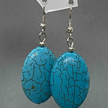 Drop earrings with oval smooth cabochons in turquoise, 21x55mm+