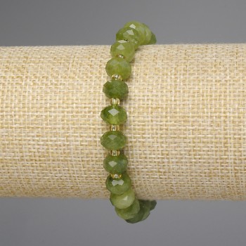 Jadeite Faceted Rondelle Bracelet, 8x5 mm diameter ±, 3 mm seed beads ±, length 18 cm ±, elastic
