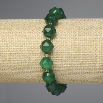 Chrysoprase Bracelet with Faceted Stones, 10x9 mm approx., seed beads 3 mm approx., length 18 cm approx., stretch bracelet