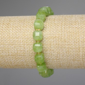 Peridot Olivine Faceted Cube Bracelet, approx. 8.5×8.5 mm, 3 mm seed beads, 18 cm stretch