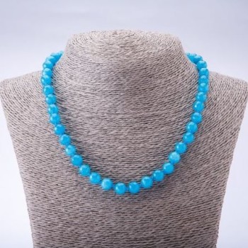 Necklace made of dyed natural Aquamarine stone, faceted beads, 8 mm diameter, 45 cm long