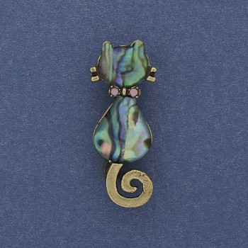 Cat Haliotis Brooch-Pendant in Golden Metal 38x15 mm+