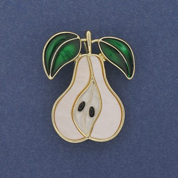 Pear enamel on gold-tone metal brooch-pendant 40x33mm+