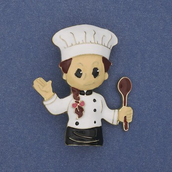 Chef Brooch with Colored Enamel and Gold-Toned Metal 45x38 mm+
