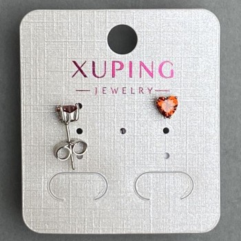 Xuping heart-shaped stud earrings with a red crystal, 5 mm diameter, rhodium-plated