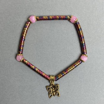 Браслет Гематит хвиля 4х2мм+- Рожевий кварц (штучний) кулька 6мм+-, довжина 18см стрейч