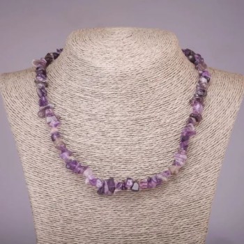 Amethyst chip necklace, natural stone, 5-8 mm diameter, length 45 cm+