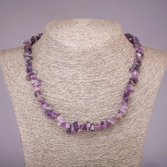 Amethyst chip necklace, natural stone, 5-8 mm diameter, length 45 cm+