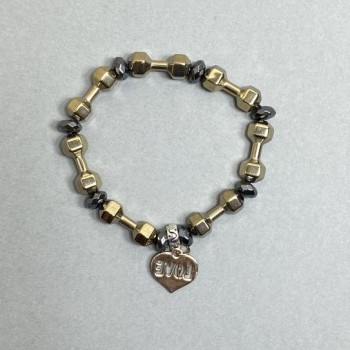 Браслет Гематит гантель 20х7мм+- гранований рондель 8х4мм+-, довжина 18см стрейч