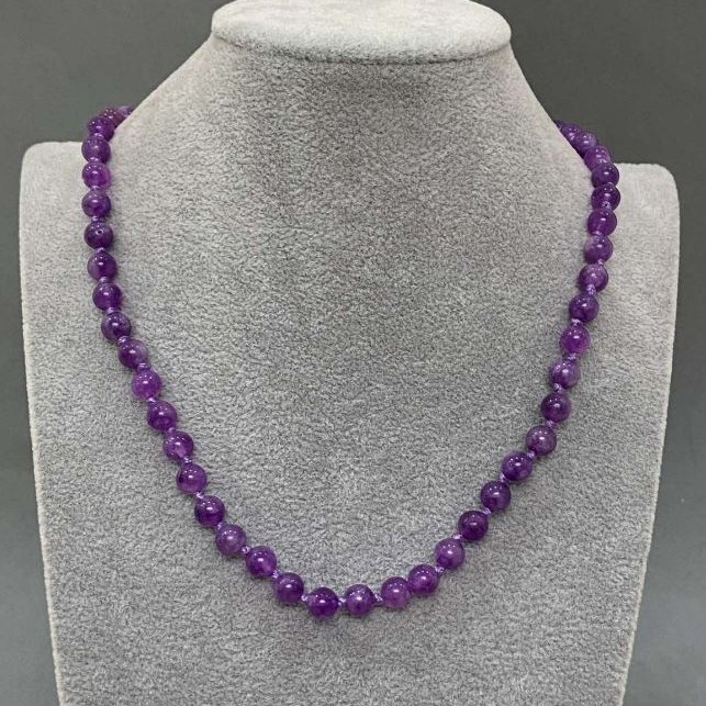 Amethyst Bead Necklace, ball bead, diameter 6.5 mm, length 45 cm, with clasp