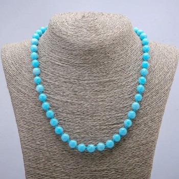 Natural Larimar Necklace with smooth beads, 8 mm diameter, 46 cm length
