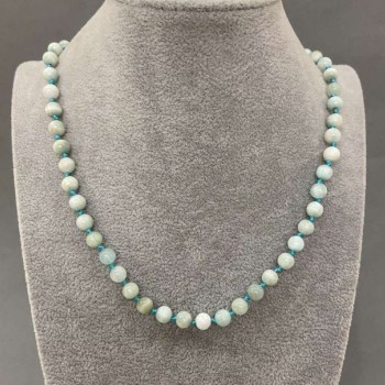 Natural Larimar Necklace with Smooth Beads, 6± mm diameter, 45 cm± length, with clasp
