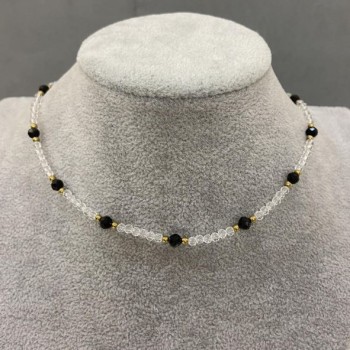 Чокер Чеський кришталь гранований рондель 3х2, 5мм+- Турмалін кулька 4мм+-, довжина 38см +5см подовжуючий ланцюжок