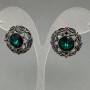 Ear studs with green crystals, red and green rhinestones, silver-toned metal 22mm+