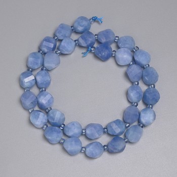 Aquamarine Beads - Faceted Diamond Shape 10x9mm, 3mm Seed Beads, Length About 39 cm, on Thread