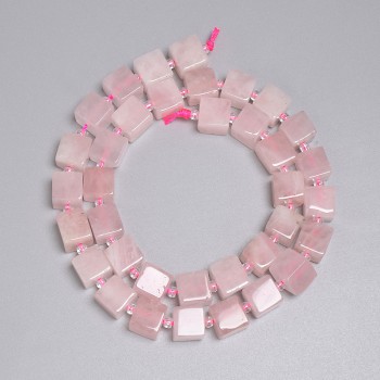 Pink Quartz Cube Beads 8.5x8.5 mm, 3 mm seed beads, 38 cm length on thread
