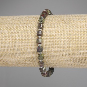 Dragon's Blood Jasper Bracelet with Faceted Cube Beads, 5mm diameter ±, 3mm seed beads ±, length 18 cm ±, stretch