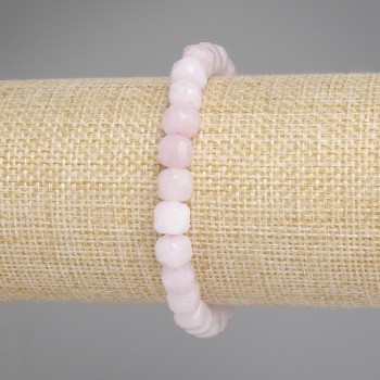 Rose quartz bracelet with faceted cube beads, 7×7 mm diameter, 18 cm length, stretch