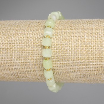 Chrysolite Olivine Bracelet — Faceted Cube, 6.5x6.5 mm, 3 mm beads, 18 cm length, elastic