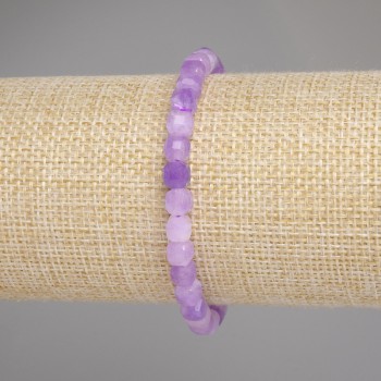 Lavender Amethyst Bracelet with Faceted Cube Beads, 5x5 mm Diameter, 18 cm Length, Stretch