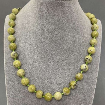 Jadeite Necklace with Smooth Beads 10.5 mm, 50 cm Length, with Clasp